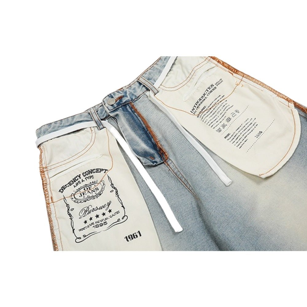 Contrast Patchwork Pockets Streetwear Jeans - Thrashink