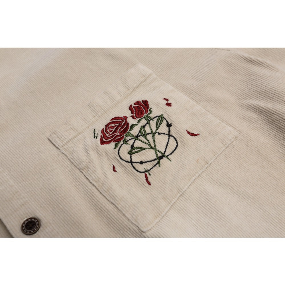 Corduroy Rose Embroidered Loose Shirt - Thrashink