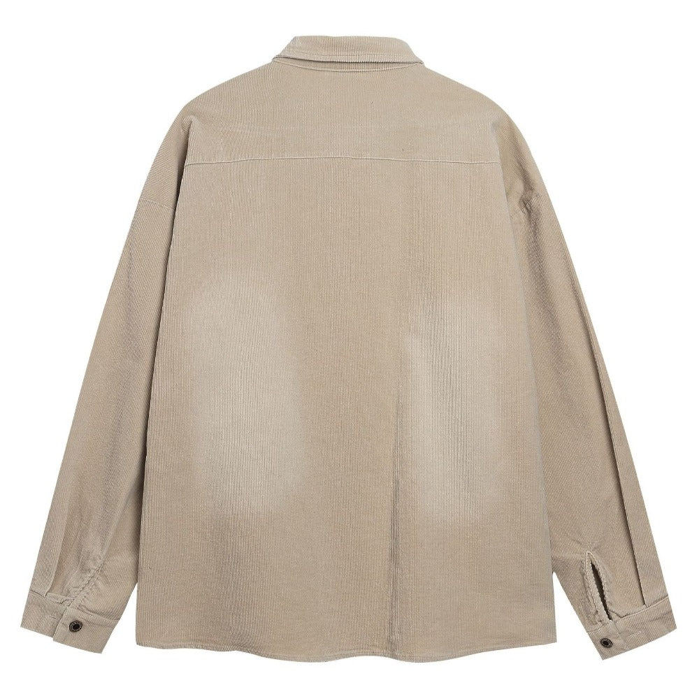 Corduroy Rose Embroidered Loose Shirt - Thrashink