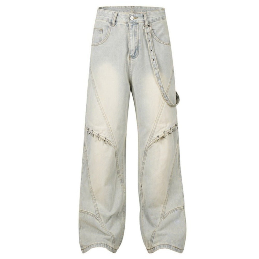 Creative Paneled Washed Wide - Leg Jeans - Thrashink