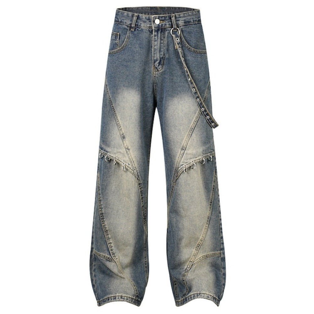 Creative Paneled Washed Wide - Leg Jeans - Thrashink