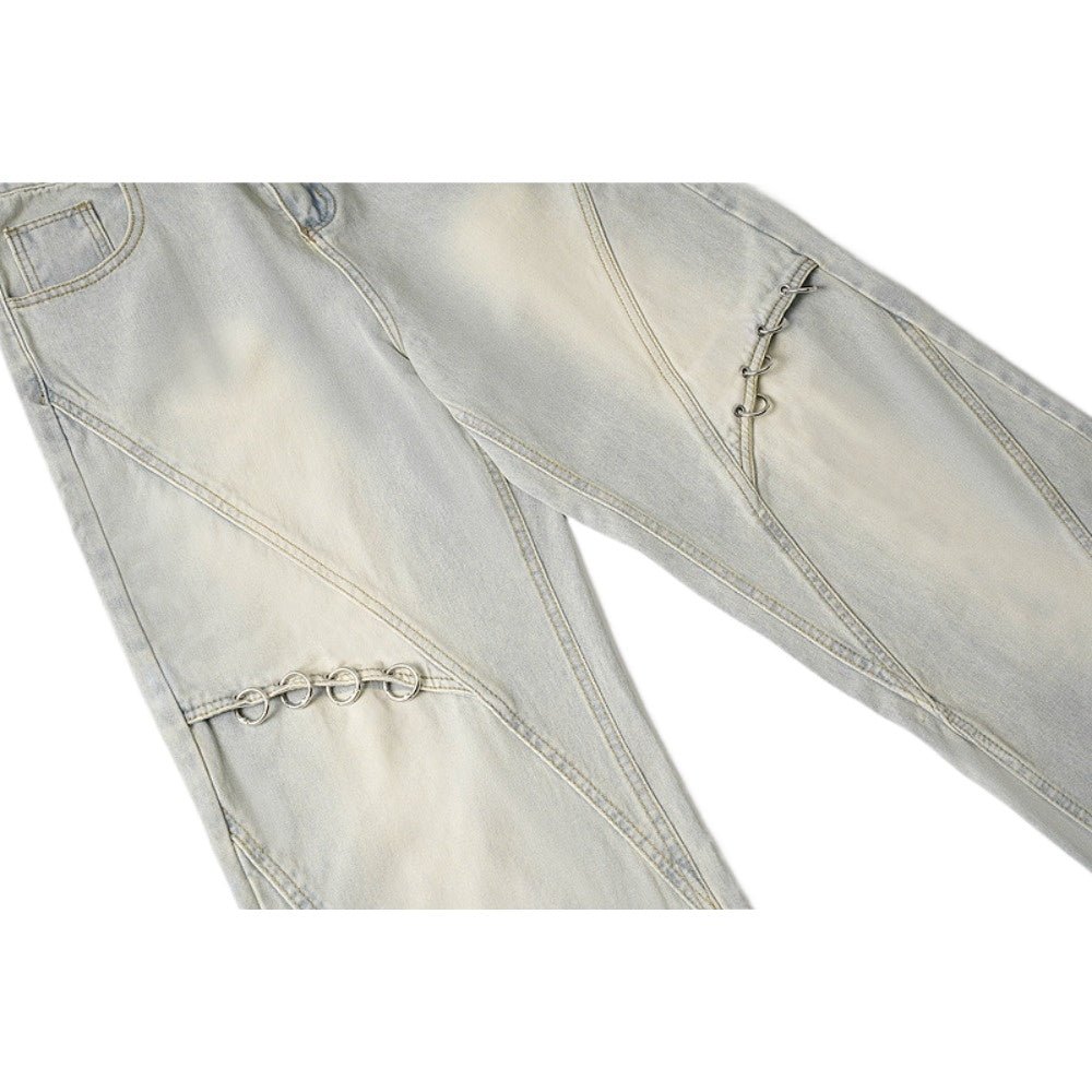 Creative Paneled Washed Wide - Leg Jeans - Thrashink