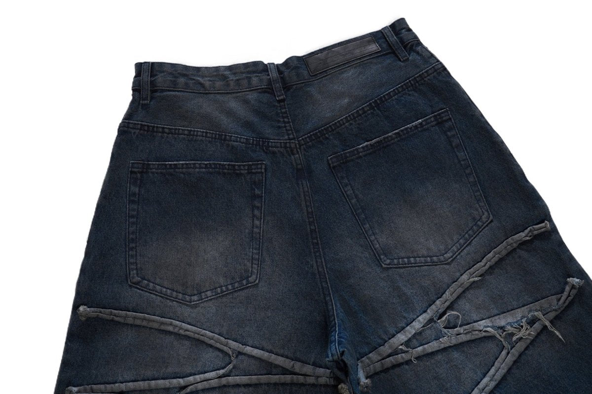 Crisscross Deconstructed Wide - Leg Denim Jeans - Thrashink