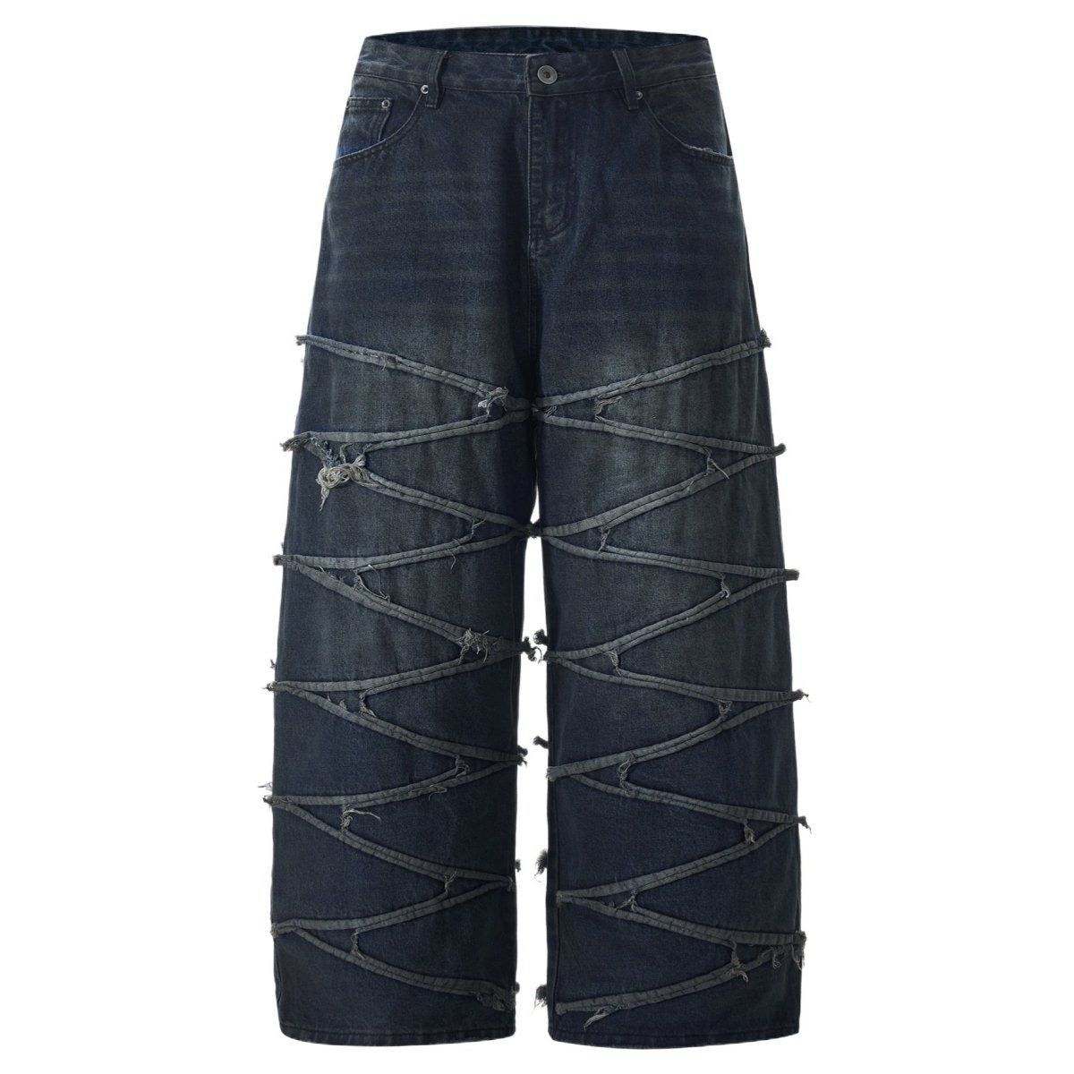 Crisscross Deconstructed Wide - Leg Denim Jeans - Thrashink