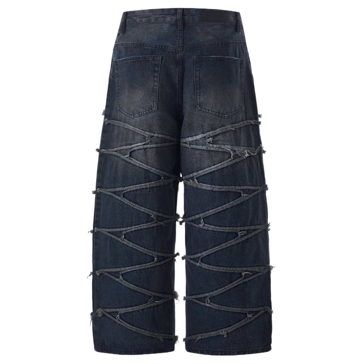 Crisscross Deconstructed Wide - Leg Denim Jeans - Thrashink