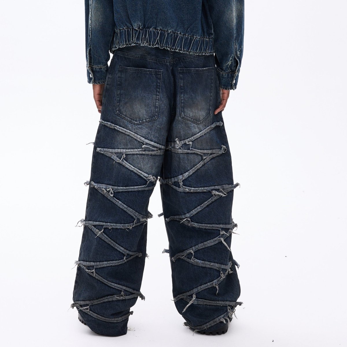 Crisscross Deconstructed Wide - Leg Denim Jeans - Thrashink
