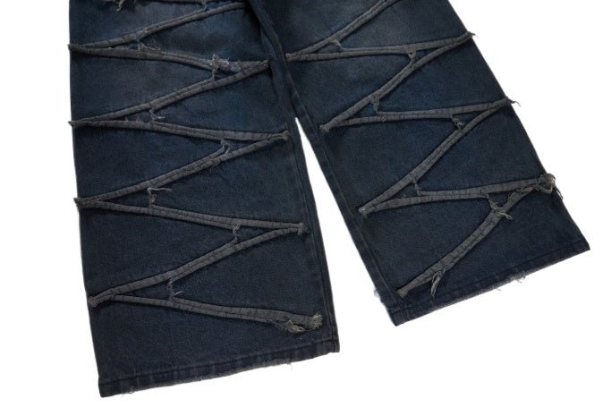Crisscross Deconstructed Wide - Leg Denim Jeans - Thrashink