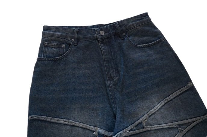 Crisscross Deconstructed Wide - Leg Denim Jeans - Thrashink