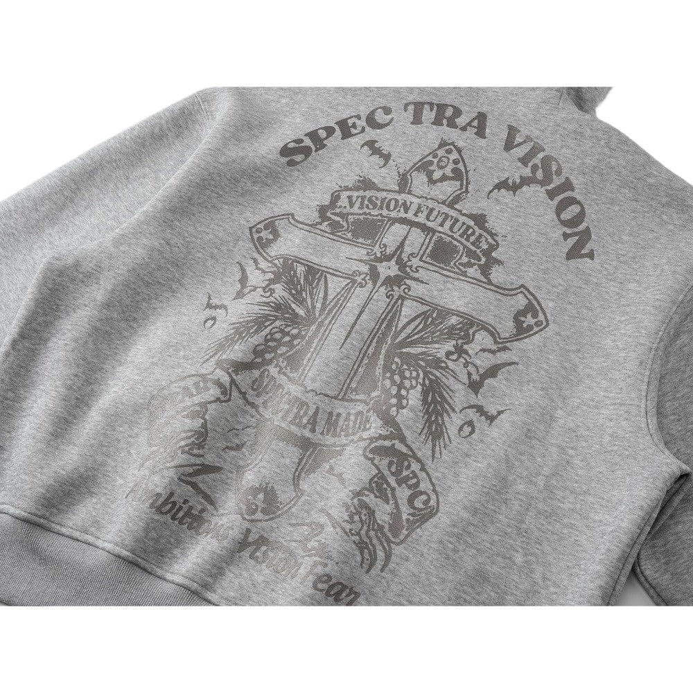 Cross Print Stand - up Ear Zip - up Hoodie - Thrashink