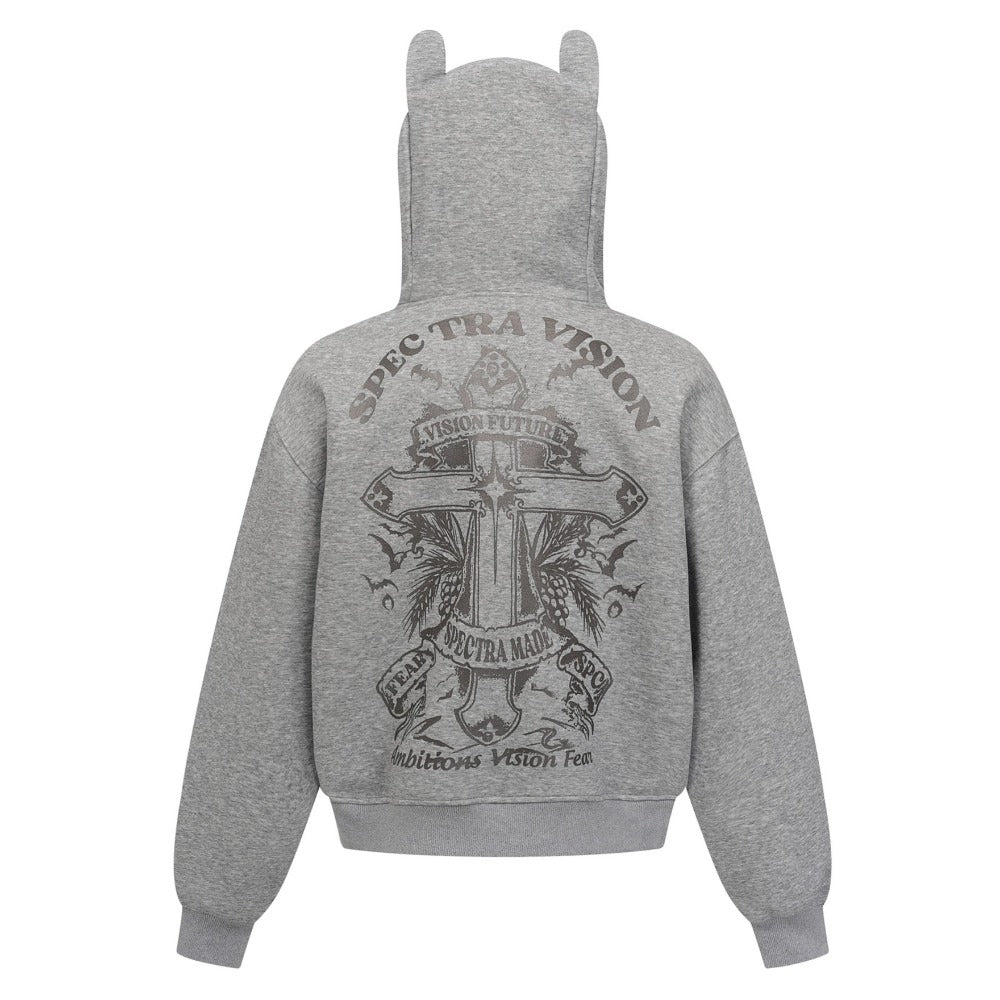 Cross Print Stand - up Ear Zip - up Hoodie - Thrashink