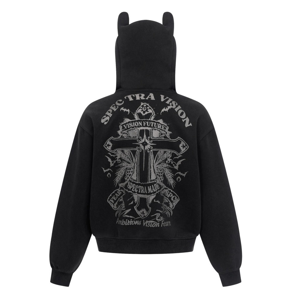 Cross Print Stand - up Ear Zip - up Hoodie - Thrashink
