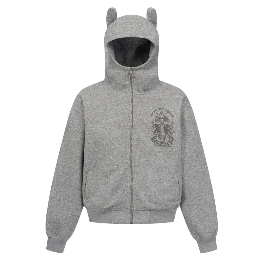 Cross Print Stand - up Ear Zip - up Hoodie - Thrashink