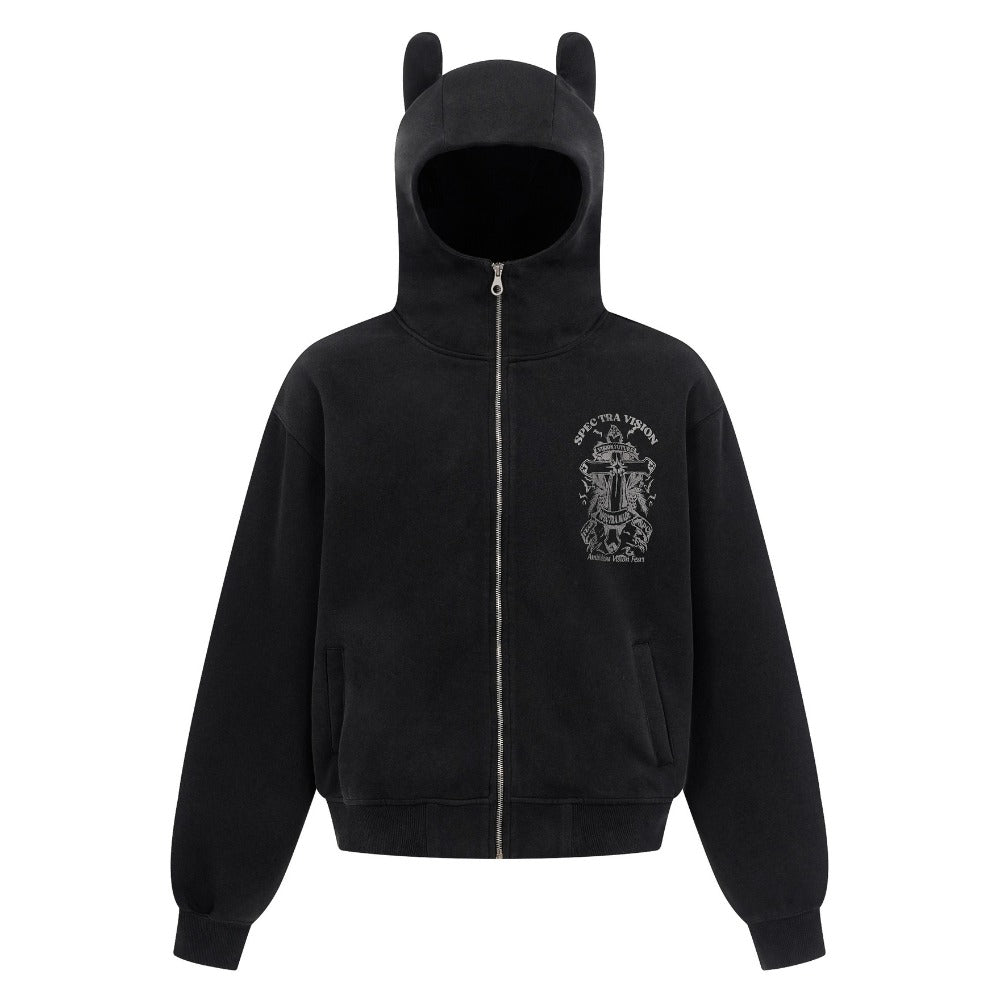 Cross Print Stand - up Ear Zip - up Hoodie - Thrashink