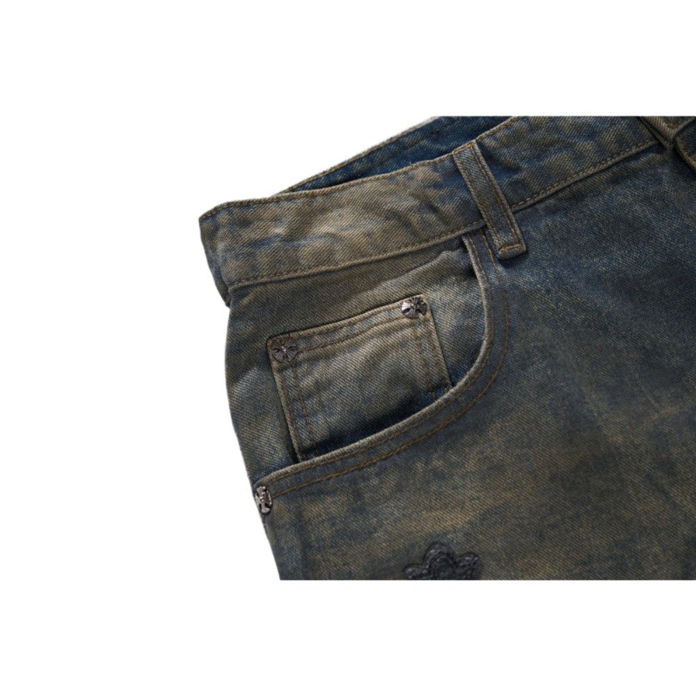 Cross - shaped Patchwork Ripped Jeans - Thrashink