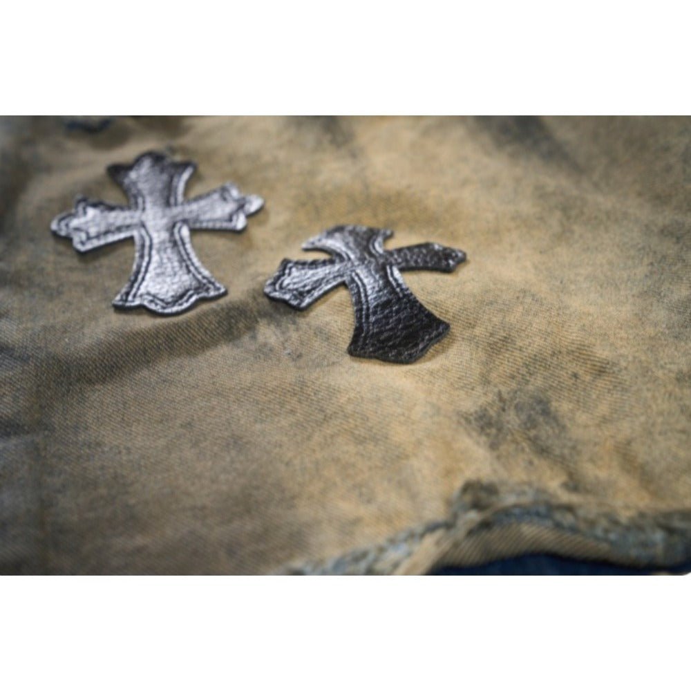 Cross - shaped Patchwork Ripped Jeans - Thrashink