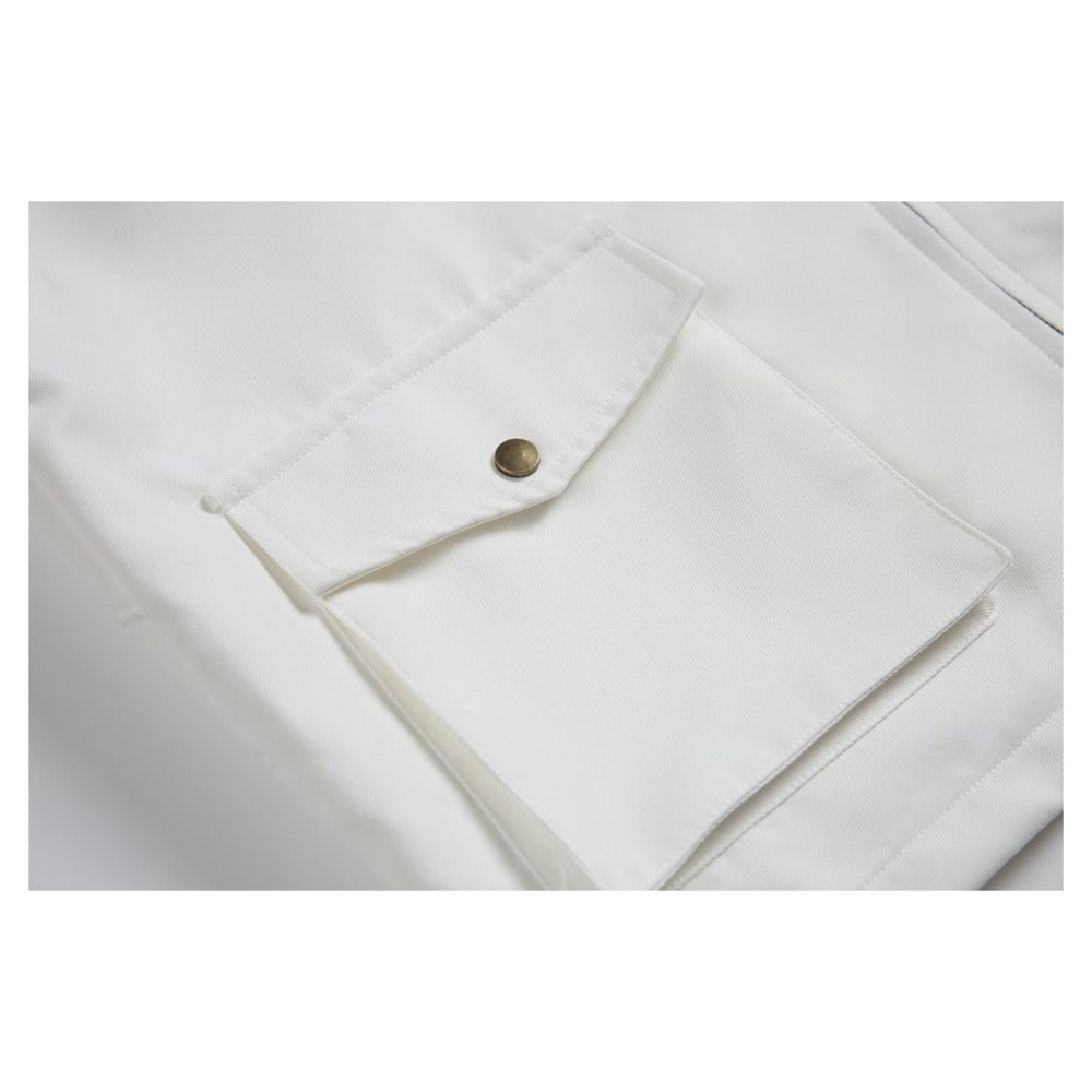 White Multi-Pocket Contrast Lapel Jacket