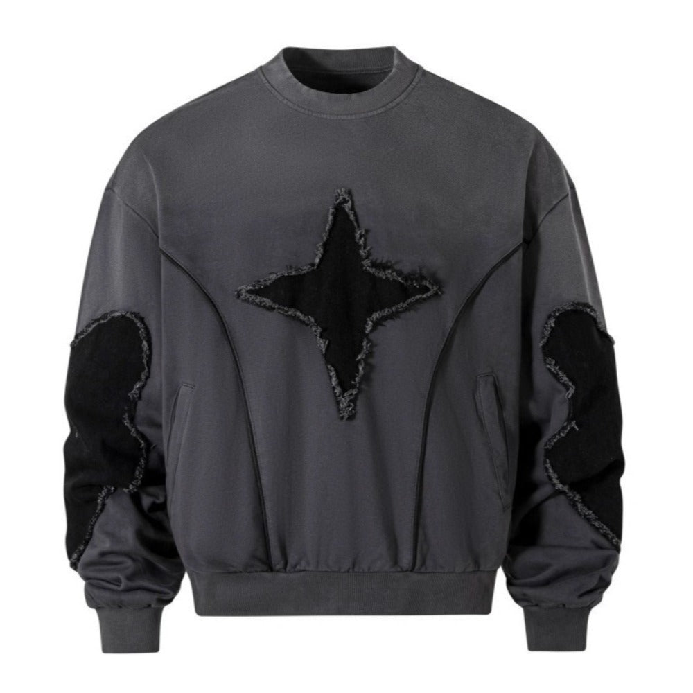 Star Patch Raw-Edge Ripped Sweatshirt