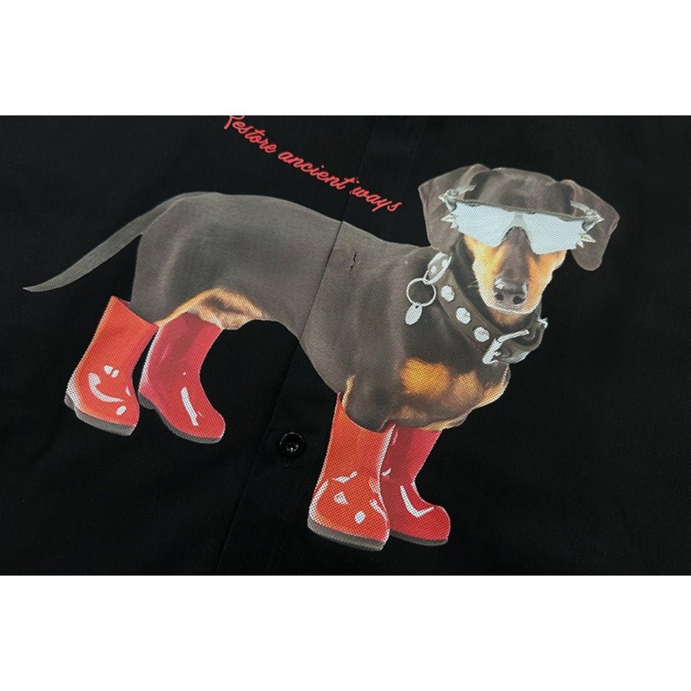Dachshund Print Casual Long Sleeve Shirt - Thrashink