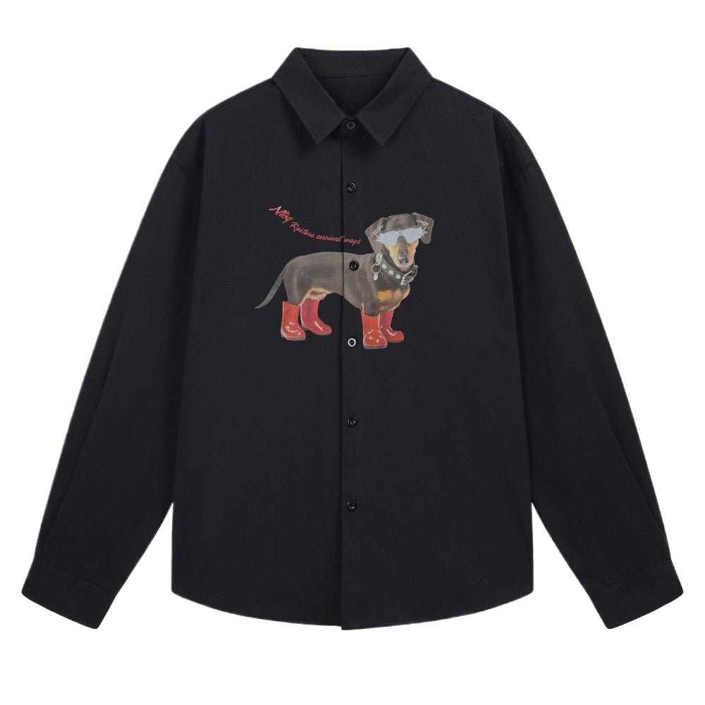 Dachshund Print Casual Long Sleeve Shirt - Thrashink