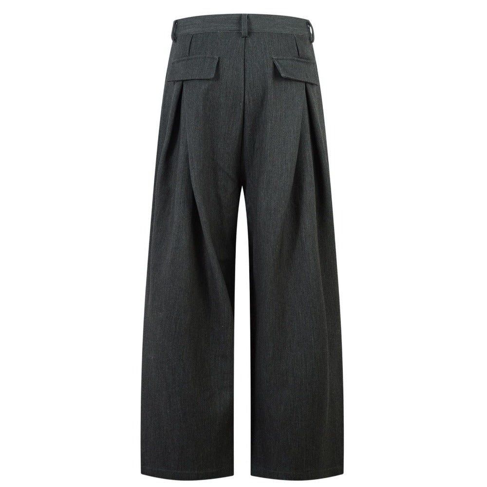 Dark Drooping Style Pleated Suit Pants - Thrashink