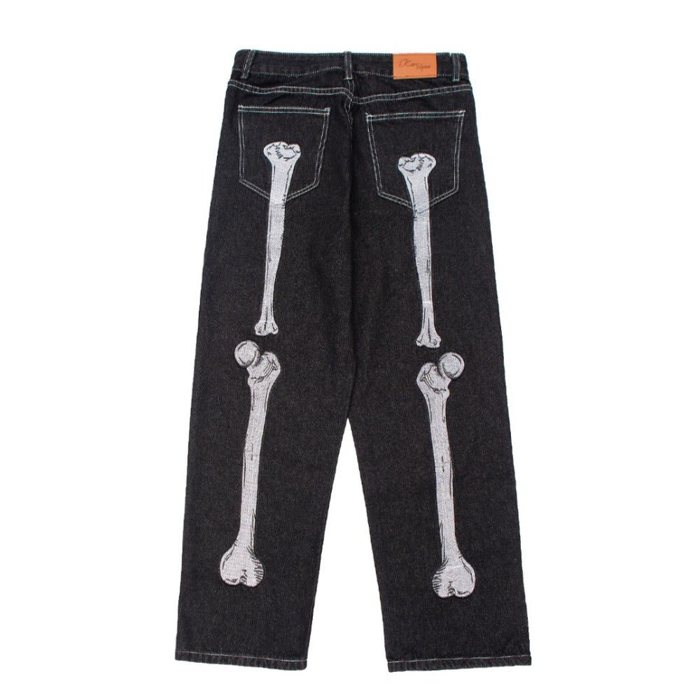Dark Skull Embroidered Jeans - Thrashink