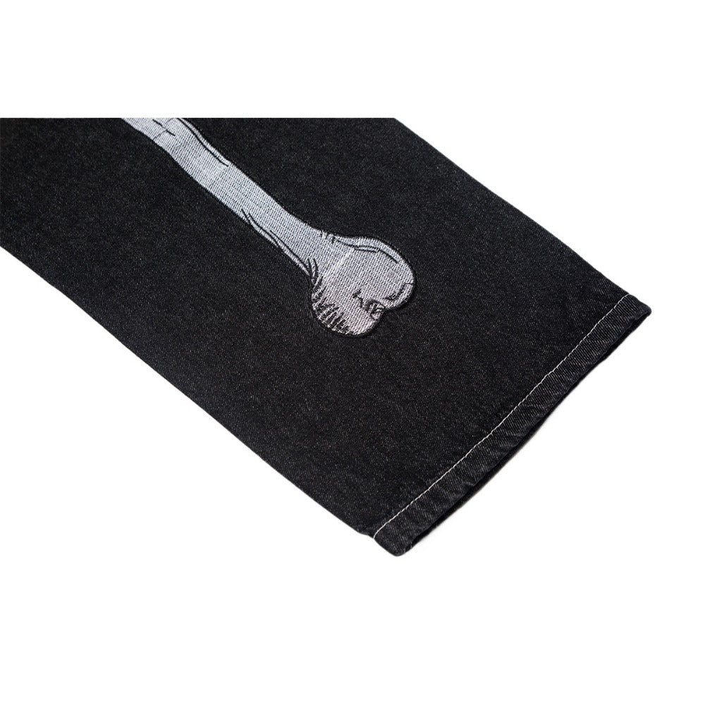 Dark Skull Embroidered Jeans - Thrashink