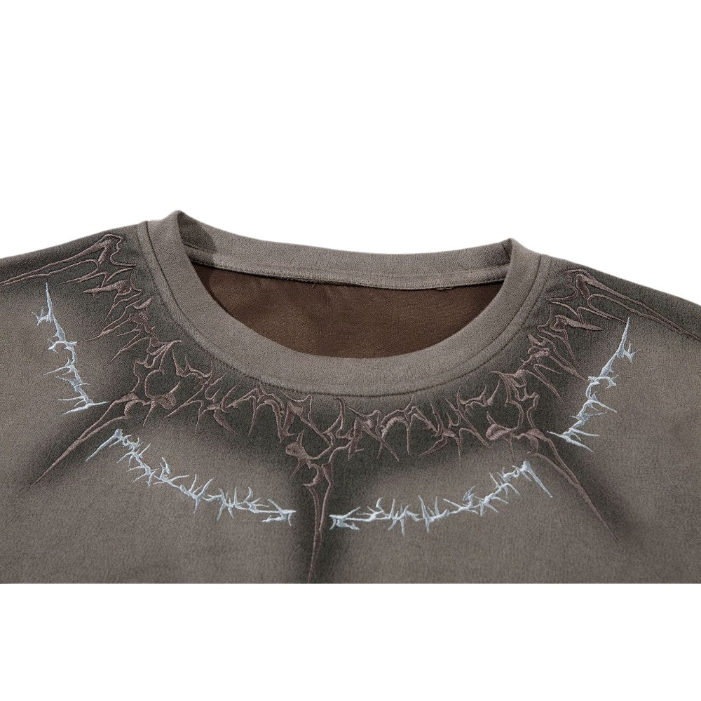 Dark Thorn Embroidered Suede T-Shirt - Thrashink