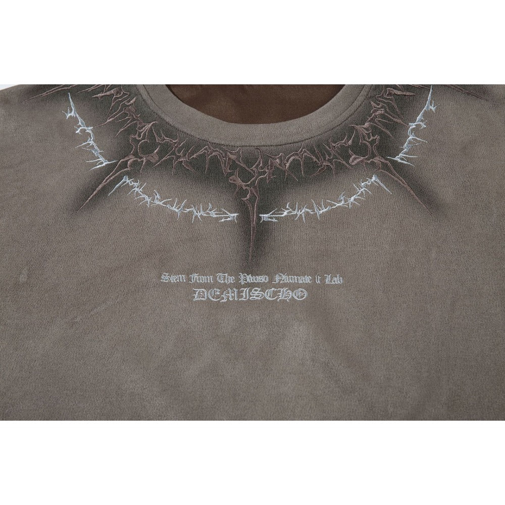 Dark Thorn Embroidered Suede T-Shirt - Thrashink