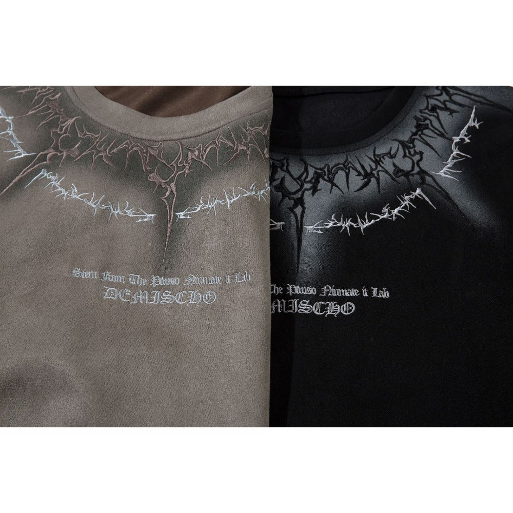 Dark Thorn Embroidered Suede T-Shirt - Thrashink