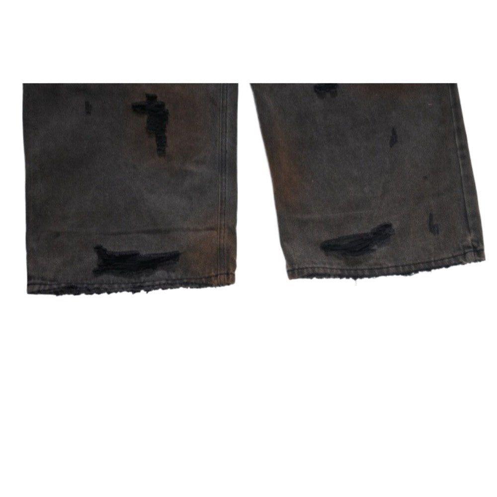 Dark Vintage Distressed Wide - Leg Jeans - Thrashink