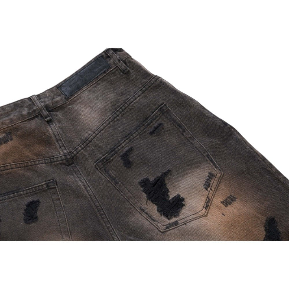 Dark Vintage Distressed Wide - Leg Jeans - Thrashink