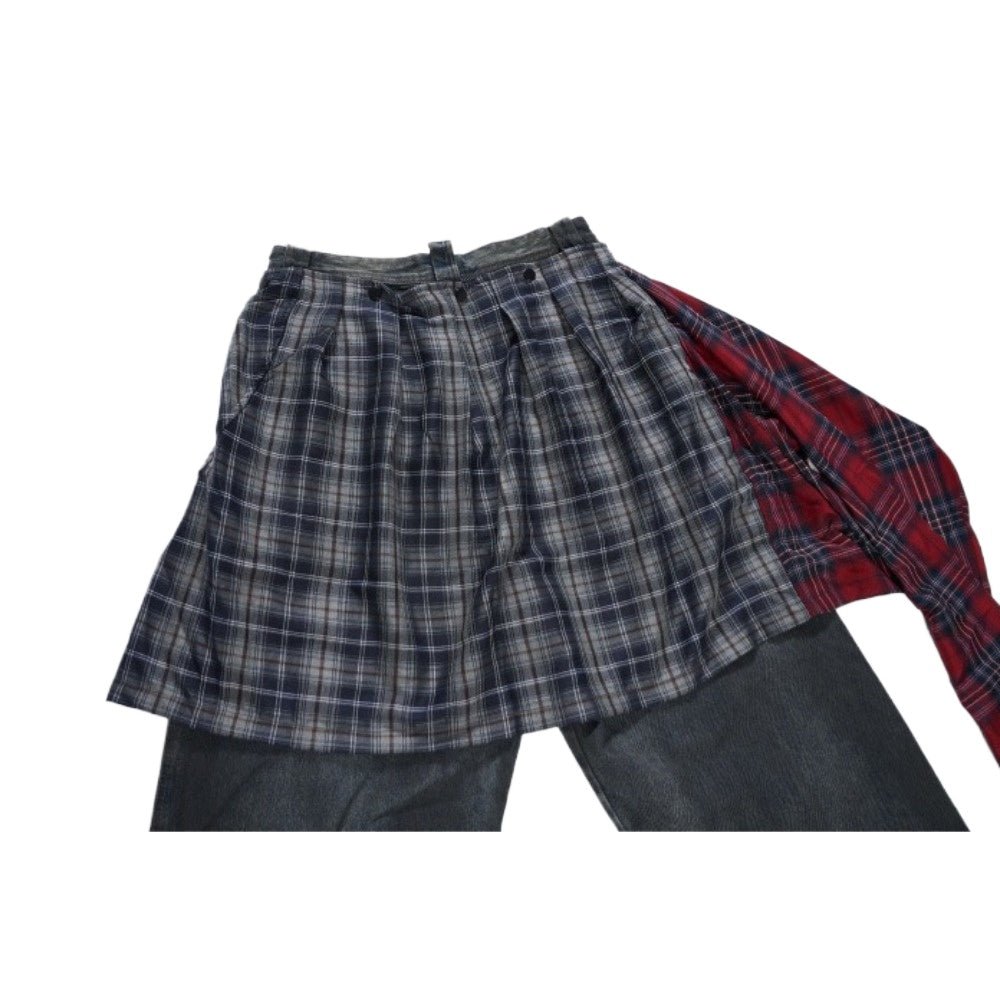 Dark Wash Deconstructed Plaid - Paneled Jeans - Thrashink