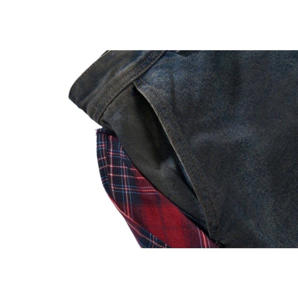 Dark Wash Deconstructed Plaid - Paneled Jeans - Thrashink
