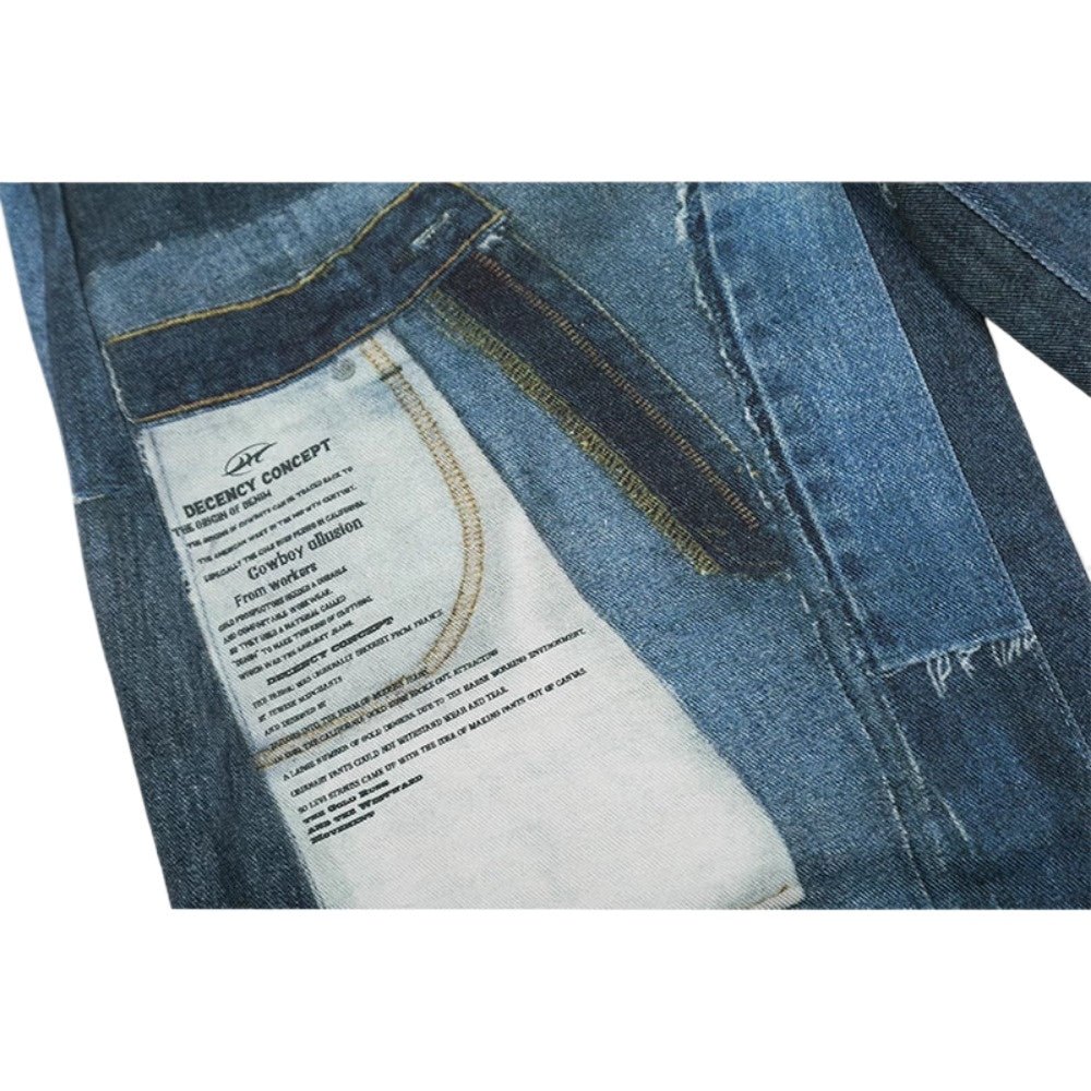 Deconstructed Cut Blue Patch Jeans - Thrashink