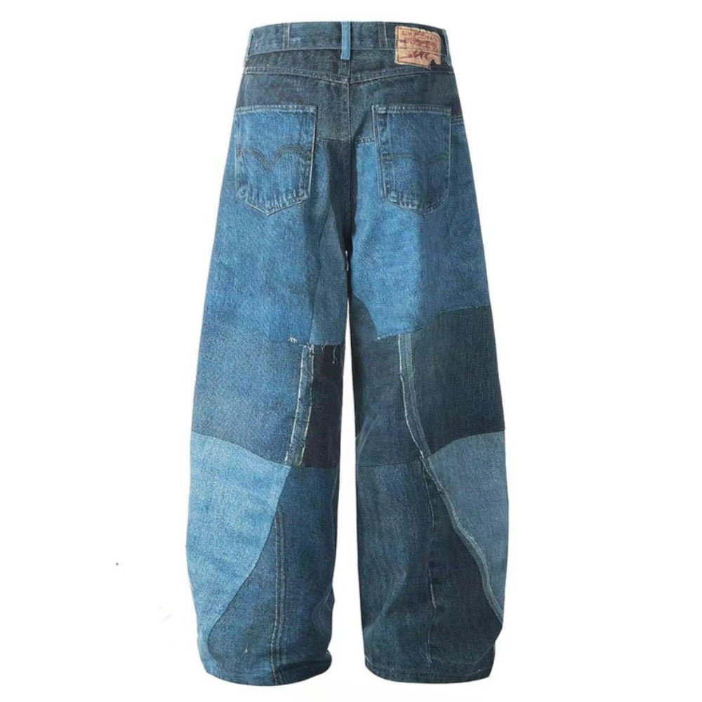 Deconstructed Cut Blue Patch Jeans - Thrashink