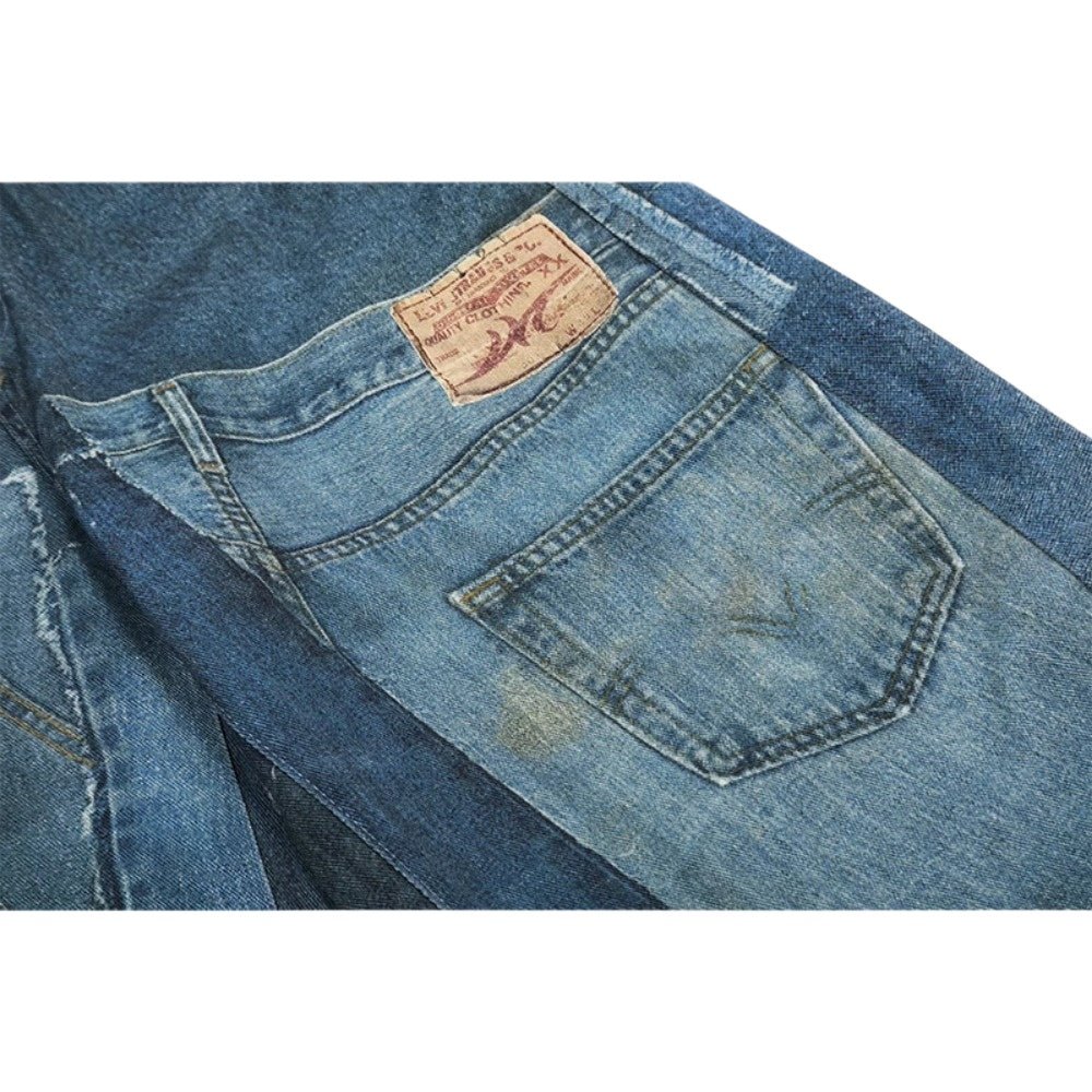 Deconstructed Cut Blue Patch Jeans - Thrashink