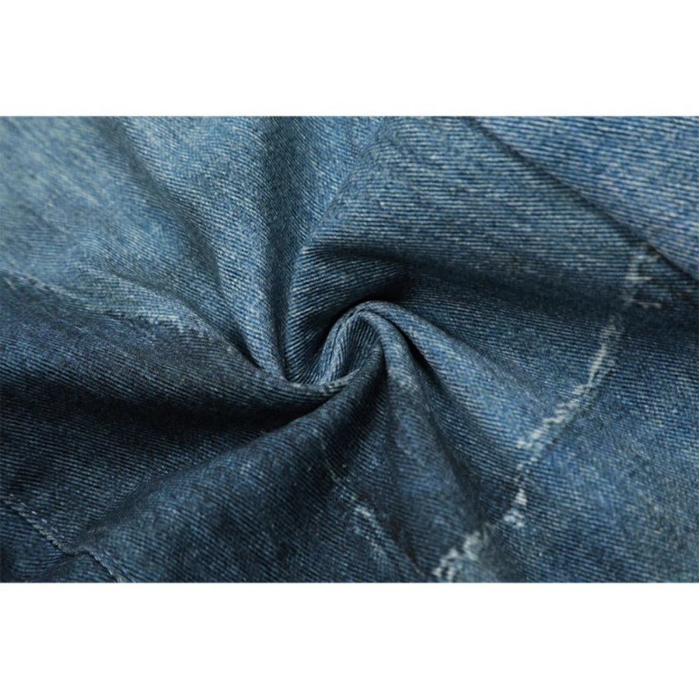 Deconstructed Cut Blue Patch Jeans - Thrashink