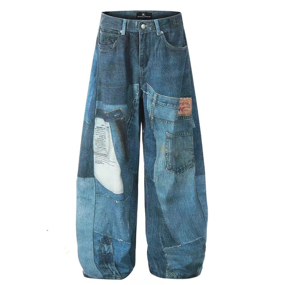 Deconstructed Cut Blue Patch Jeans - Thrashink