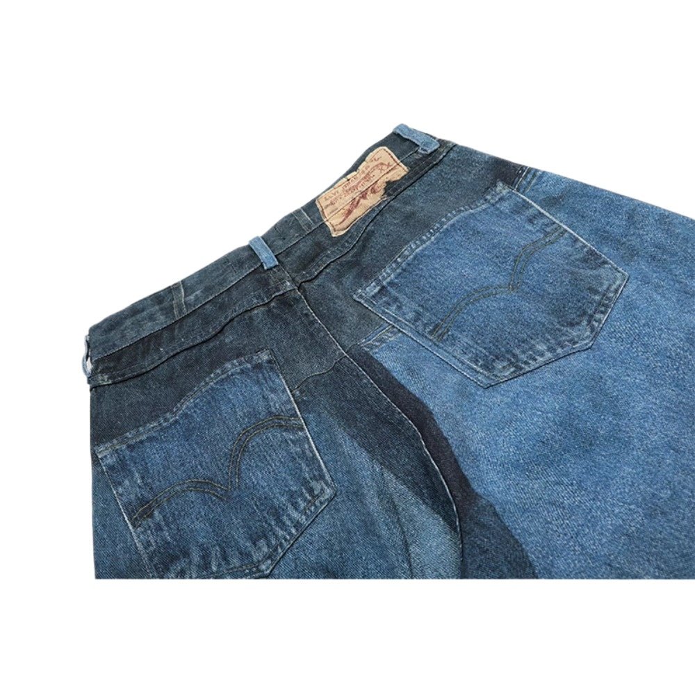 Deconstructed Cut Blue Patch Jeans - Thrashink