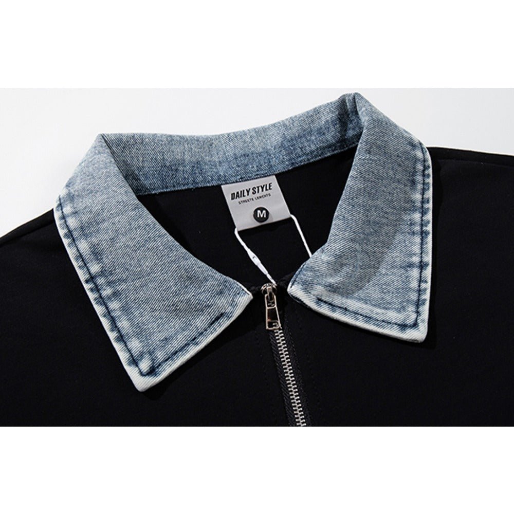Denim Collar Fake Two Piece T-Shirt - Thrashink