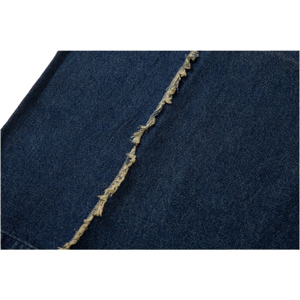 Denim Distressed Gradient Zip T-Shirt - Thrashink