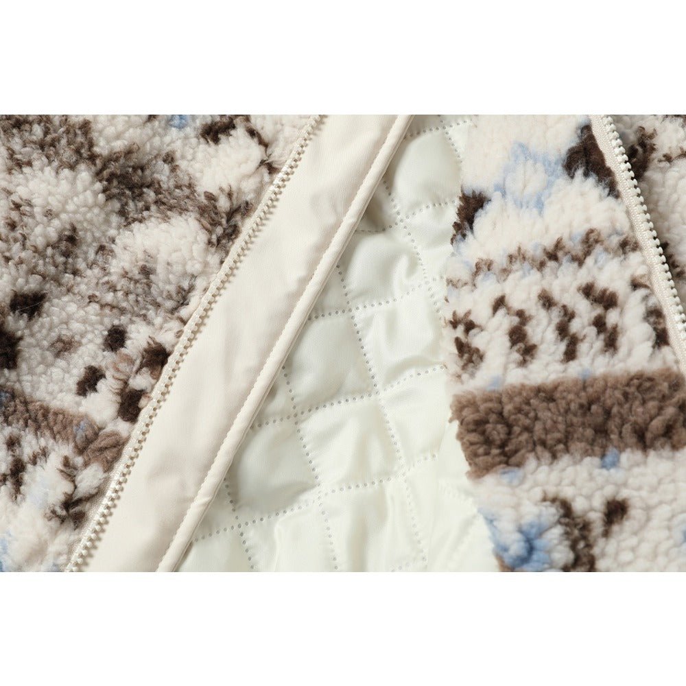 Detachable Fur Collar Fair Isle Padded Jacket - Thrashink
