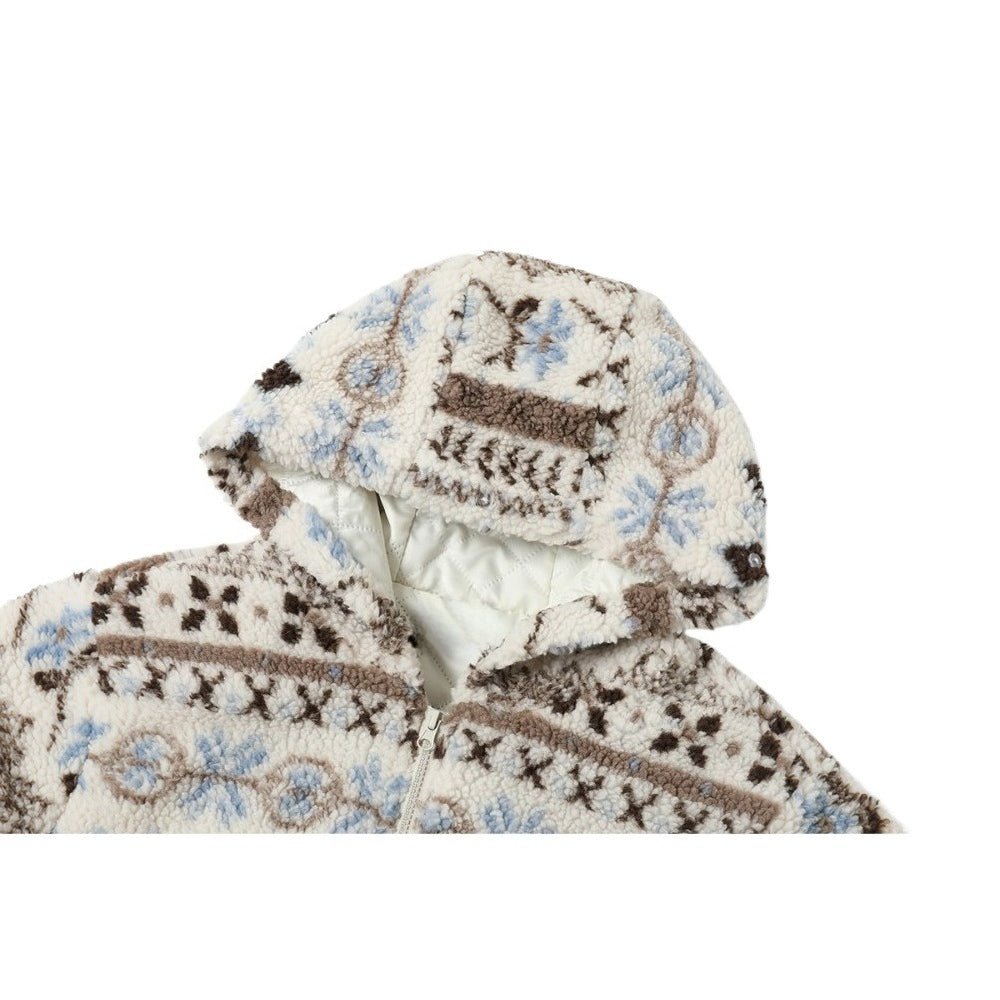 Detachable Fur Collar Fair Isle Padded Jacket - Thrashink