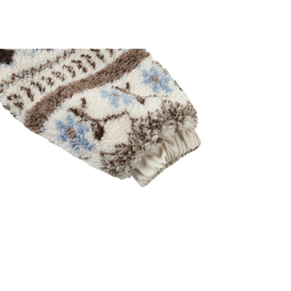 Detachable Fur Collar Fair Isle Padded Jacket - Thrashink