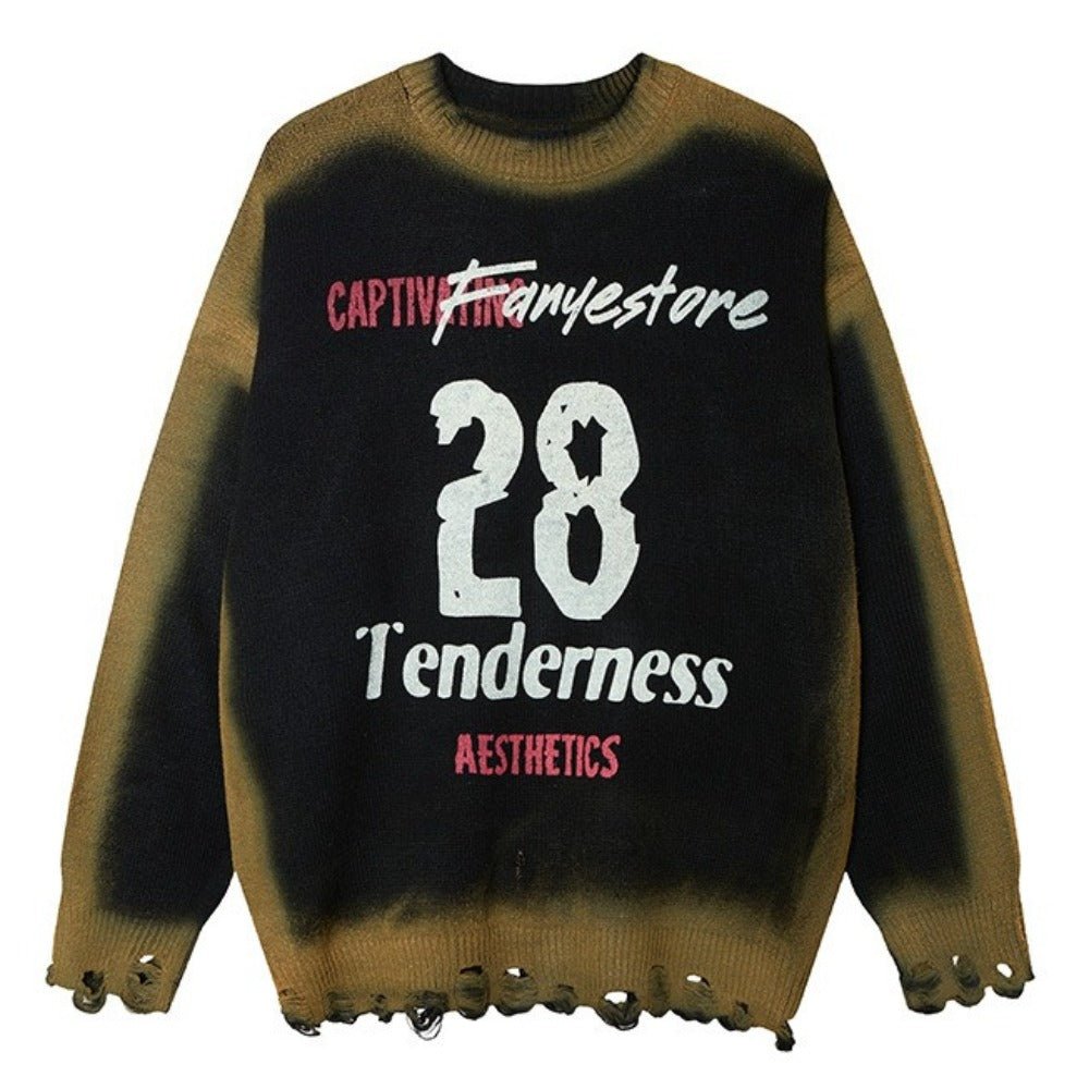 Distressed 28 Tenderness Knit Sweater - Thrashink