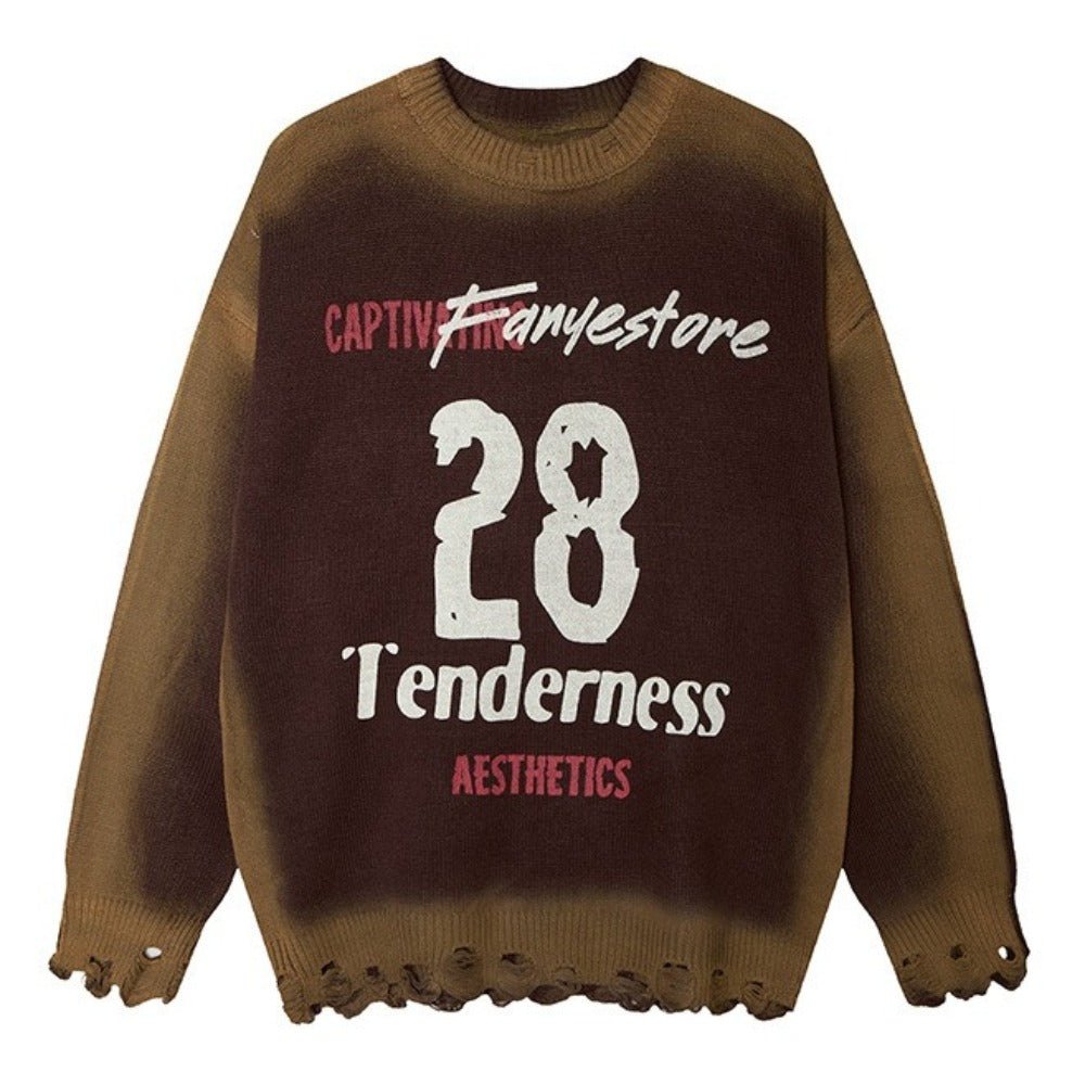 Distressed 28 Tenderness Knit Sweater - Thrashink