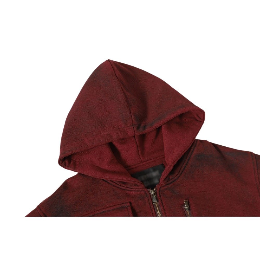 Distressed Cargo Pocket Zip - up Hoodie - Thrashink