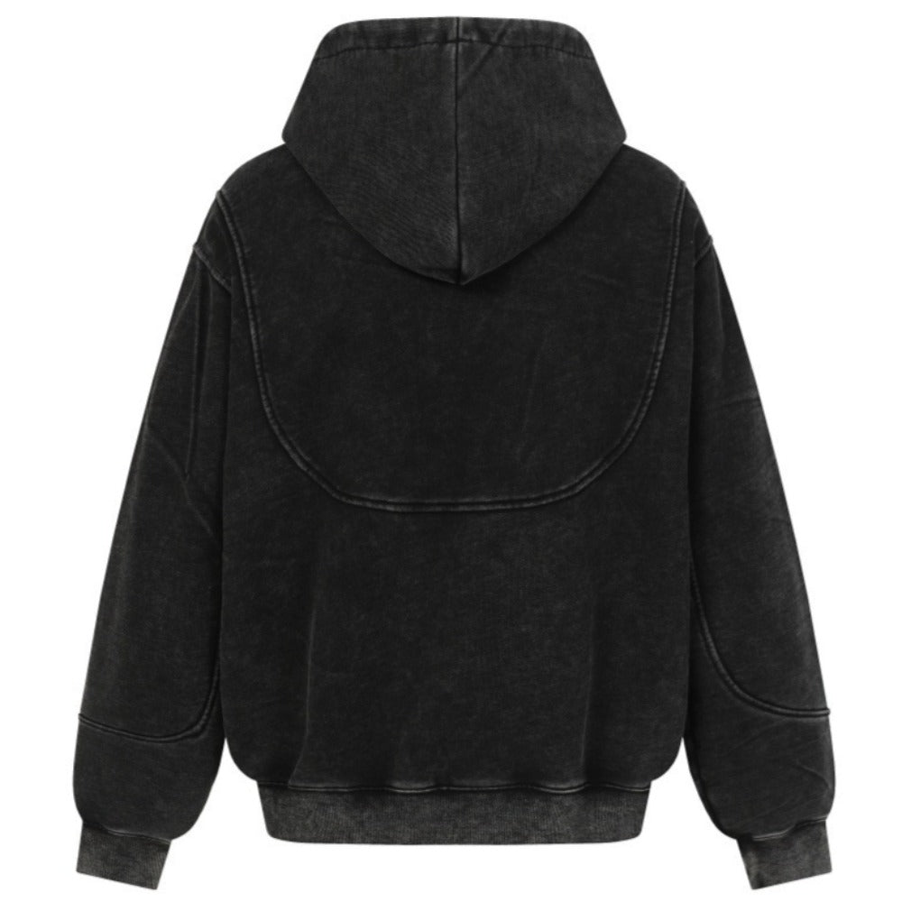 Distressed Cargo Pocket Zip - up Hoodie - Thrashink