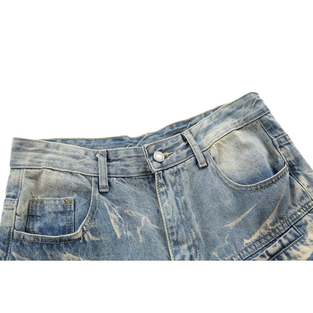 Distressed Crackle Wide Jeans - Thrashink