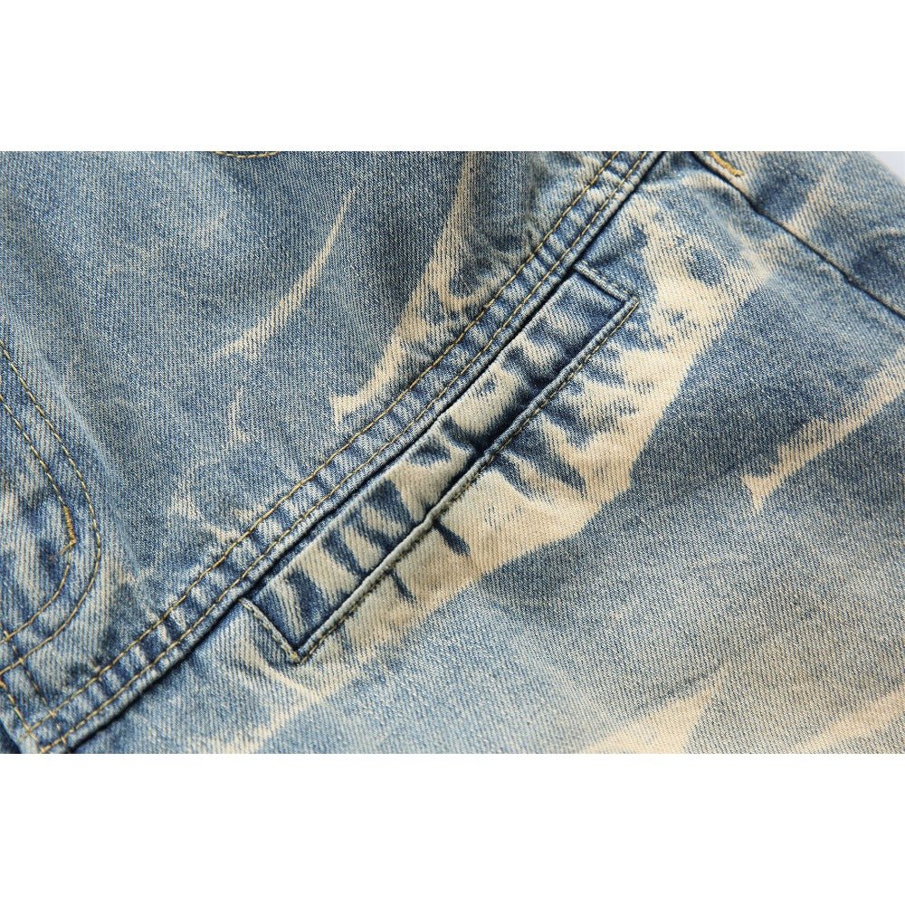 Distressed Crackle Wide Jeans - Thrashink